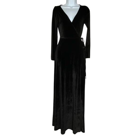 NWT Baltic Born Women’s Esmeralda Black Velvet Wrap Maxi Long Sleeve Dress xs - Picture 1 of 5